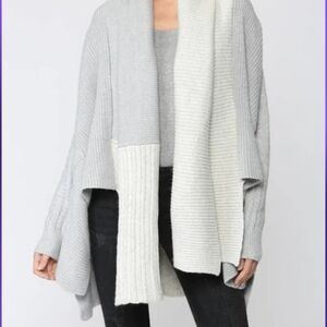 Fate Gray and Cream Open Front Sweater